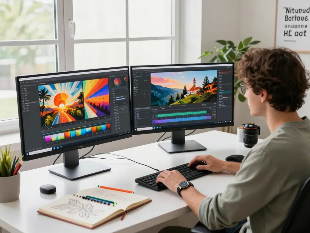 Dynamic creative workspace showcasing Nano Banana flash AI image editing in action, highlighting vibrant visuals and an inviting atmosphere.