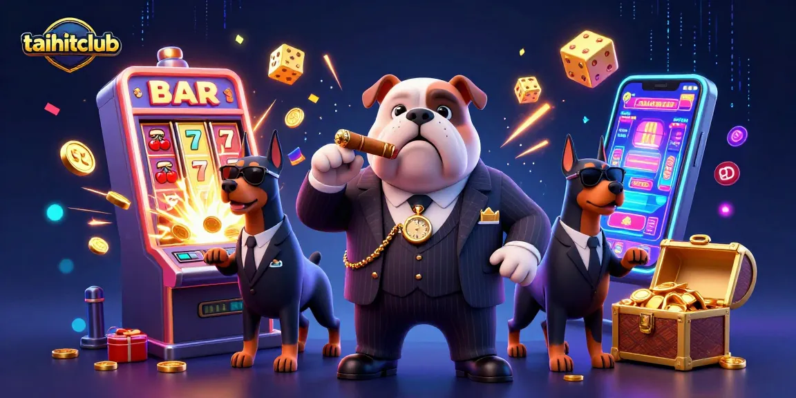 Experience the thrill of taihitclub with a dynamic casino scene featuring a mafia bulldog and jackpot elements bursting with excitement.