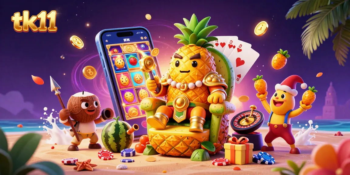 tk11 captures a lively casino scene with a golden pineapple king and vibrant gaming elements.