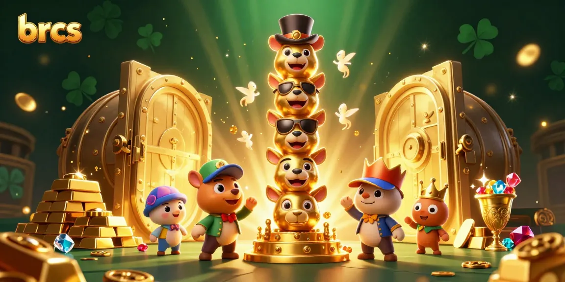 Engage with brcs at a vibrant casino scene featuring a totem pole of playful animal faces surrounded by dazzling riches.