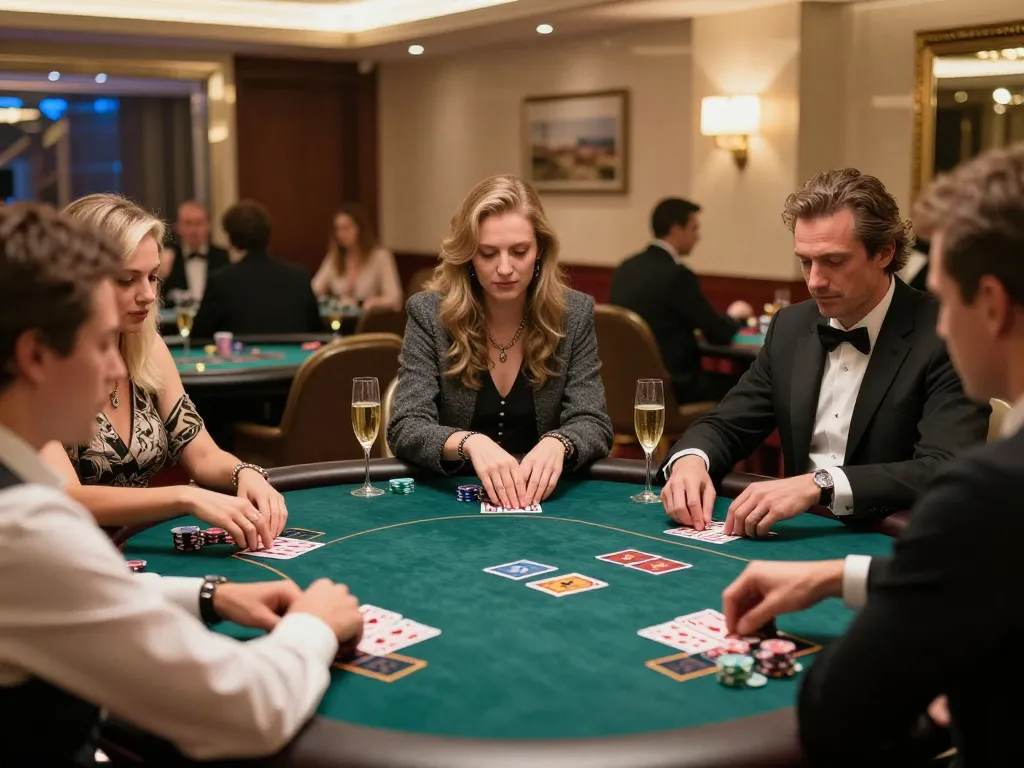 N188 players engaging in strategic poker bets in an upscale VIP casino atmosphere.
