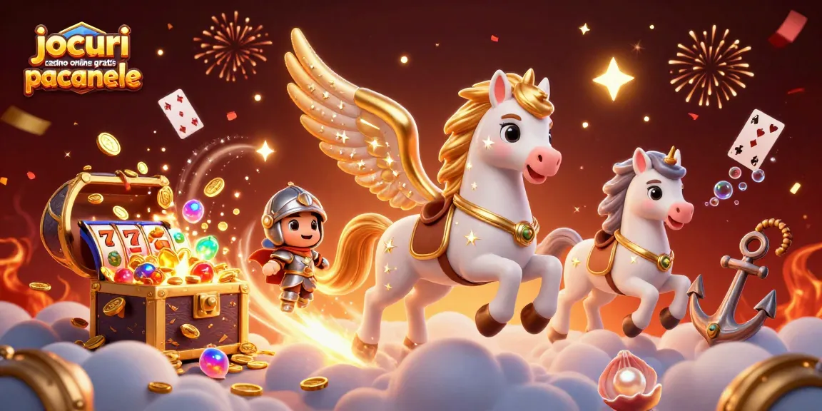 Joacă jocuri casino online gratis păcănele cu păcănele și simboluri strălucitoare într-o ilustrație 3D captivantă.