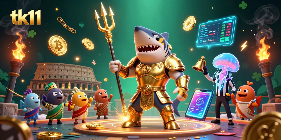 tk11 features a fierce shark in gladiator armor with coins around it, highlighting the excitement of online gambling.