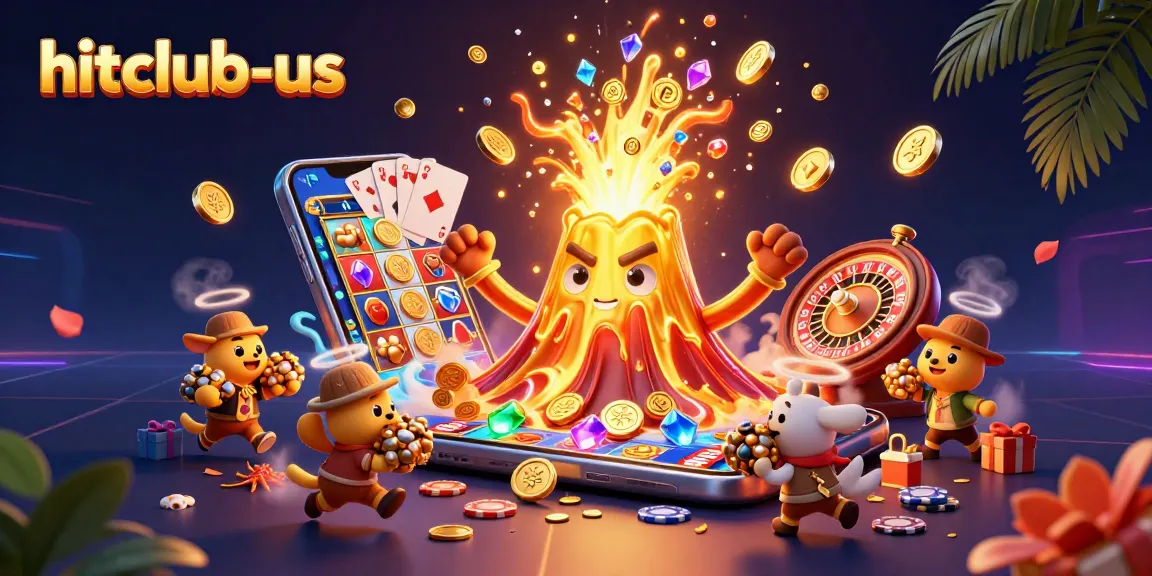 Experience the thrill with hitclub-us, where gold coins erupt in an exciting casino scene.