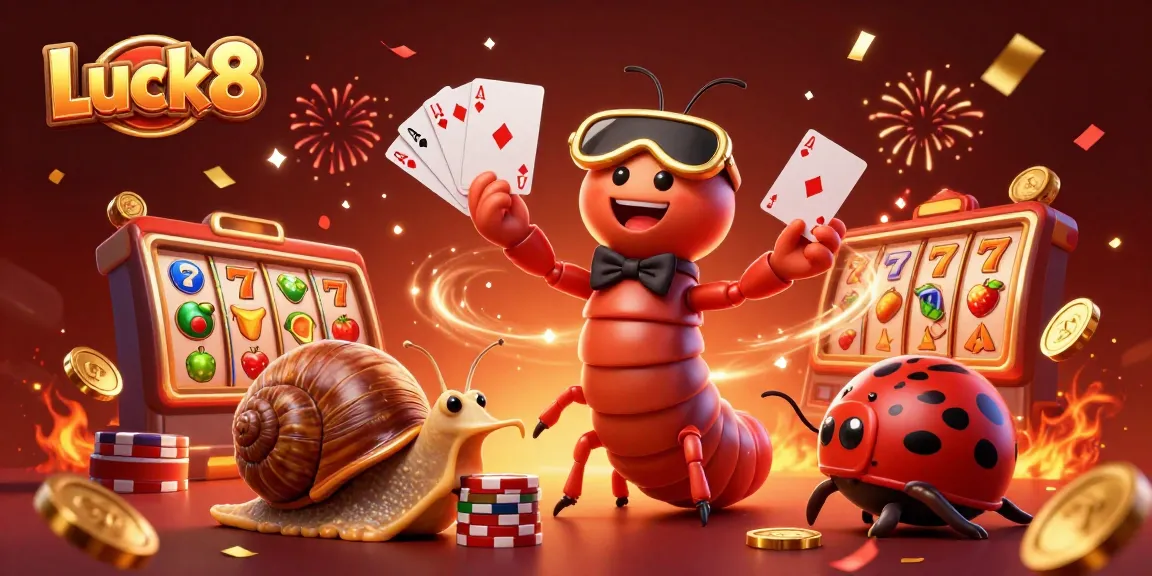 Experience Luck8's vibrant casino scene with a unique millipede dealer and rich gaming elements.