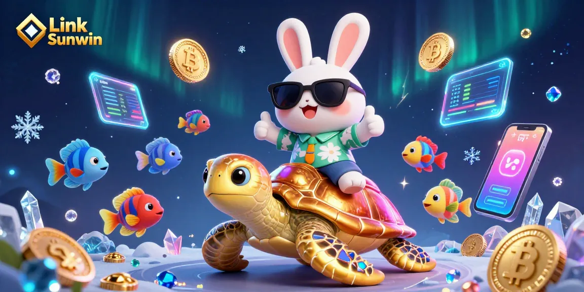 Win big with Link Sunwin! Enjoy a vibrant 3D illustration of gaming fun and crypto excitement.