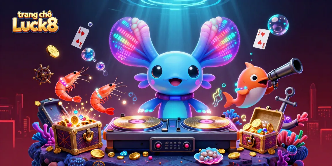 Experience the vibrant world of trang chủ Luck8 with a neon-colored DJ and underwater treasures.