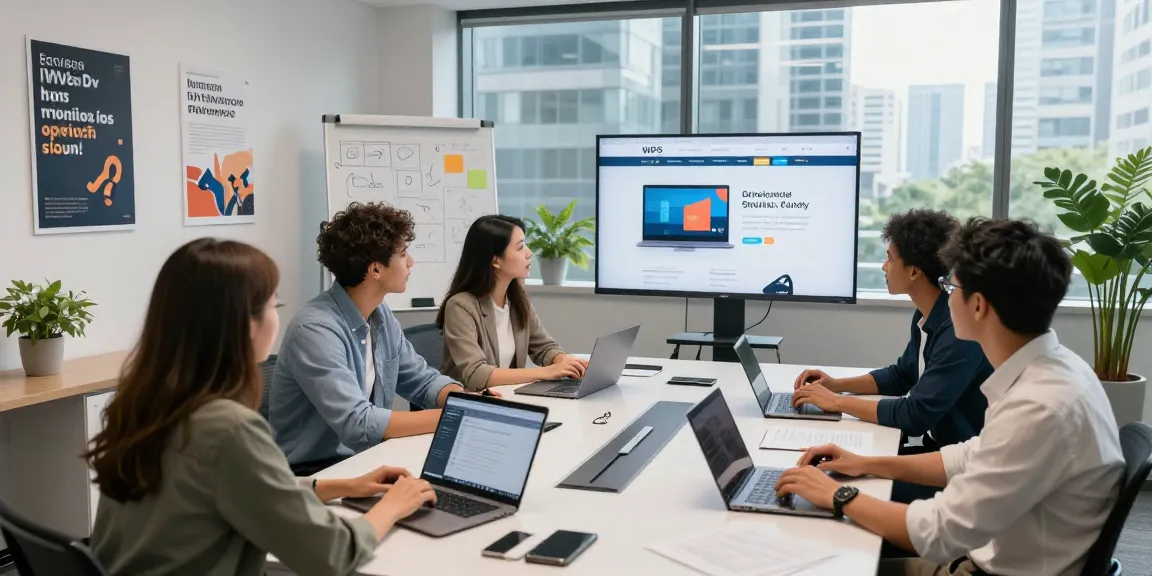 Collaborative team meeting showcasing the WPS Official Website in a modern office setting, highlighting innovative productivity solutions.