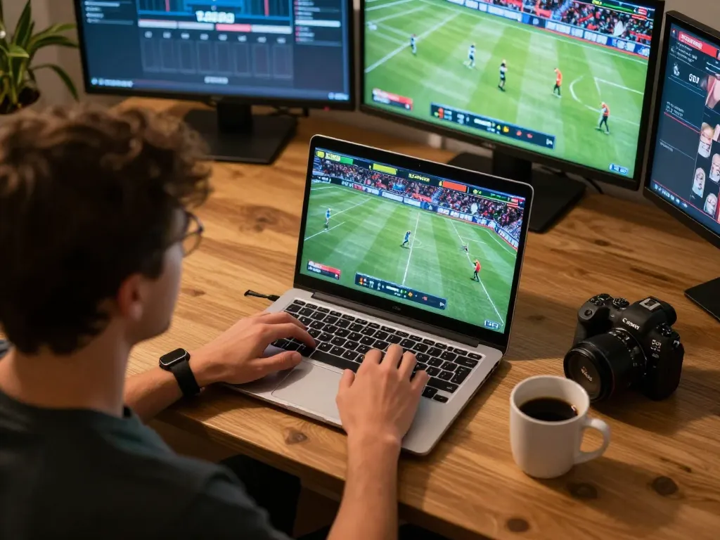 Engaging in sports betting on vaobet platform from a cozy home workspace.