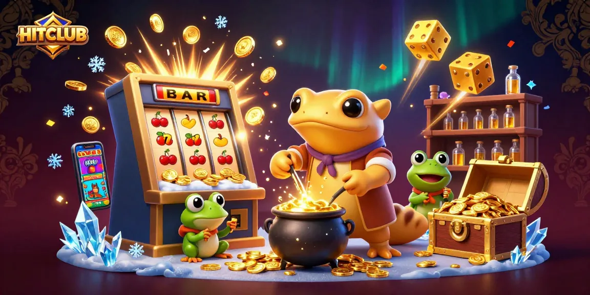 HitClub players engaging with slot machines and jackpots in a colorful casino environment.