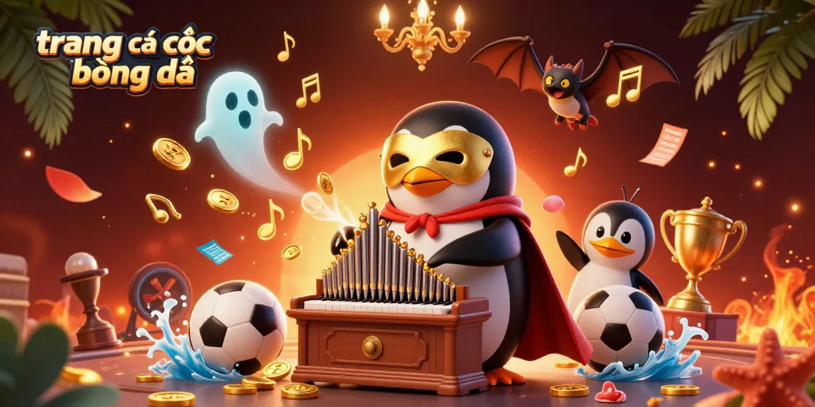 Experience thrilling action with trang cá cược bóng đá featuring a pirate-themed penguin, gold coins, and betting slips.