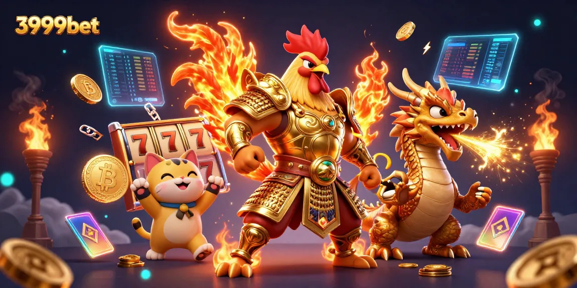Experience the excitement of 3999bet's casino games with a vibrant 3D illustration featuring iconic characters.