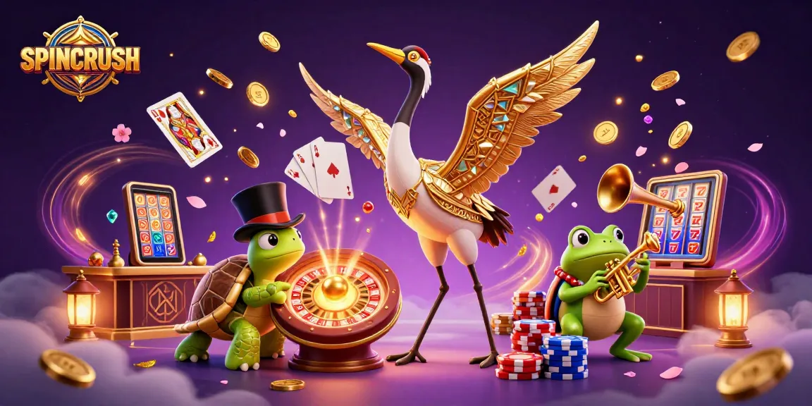 SPINCRUSH players enjoying vibrant casino adventure with coins, gems, and lively characters.