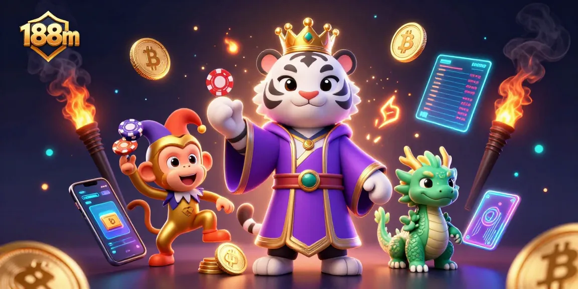 Engage in thrilling play with 188m as the royal tiger and jester monkey bring excitement to your gaming experience.